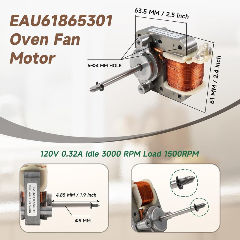 iouxvt EAU61865301 Range Convection Fan Motor Compatible with LG LRE3193ST LRE3085ST LRE3193BM, EAU61865301 AC Fan Blower Motor Replace EAU60722701 2666419 AP5679700 PS7791924 STPD00051624 AC Blower - Image 2